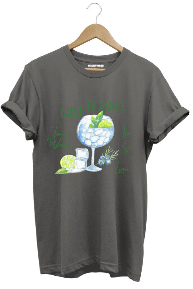 Gin Tonic Cocktail Design Printed Cracking Non-Fading Print Unisex 100% Cotton Basic T-Shirt