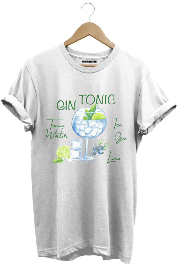 Gin Tonic Cocktail Design Printed Cracking Non-Fading Print Unisex 100% Cotton Basic T-Shirt