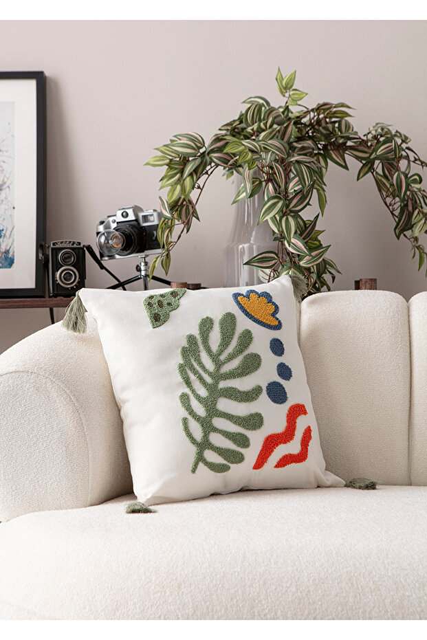 Comfort Series Punch Embroidered Linen Throw Pillow Cover 43X43 cm