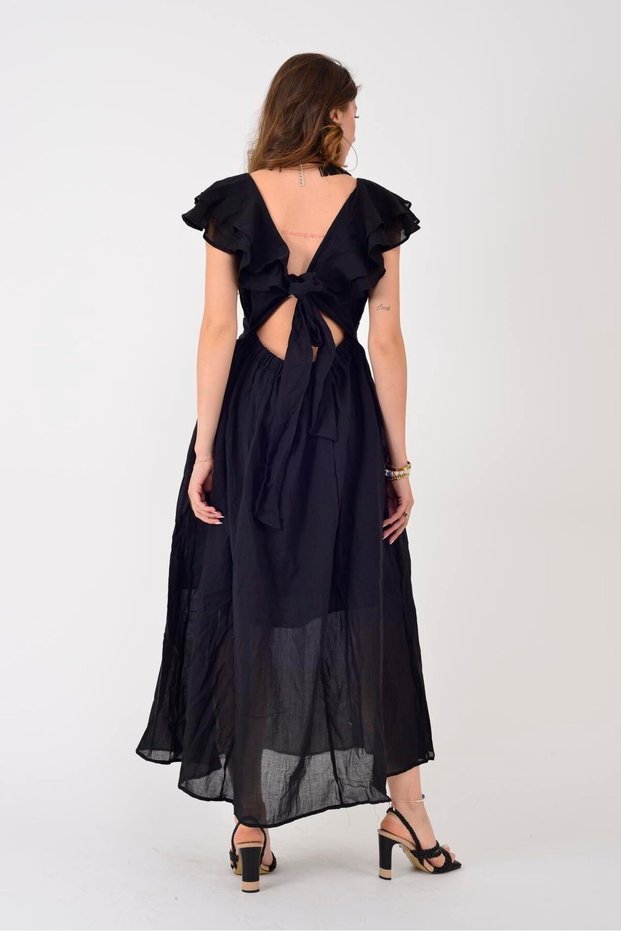 Women's Back Lace Detail Raw Cotton Dress
