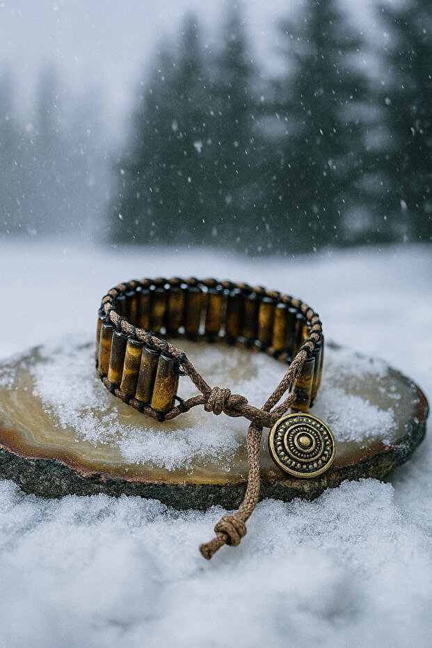 El Yapımı Kaplangözü Kapsül Kesim Doğal Taş Bileklik – Ayarlanabilir Örgü Tasarım (Unisex) - 2