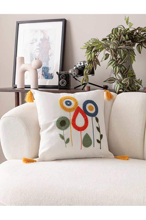 Comfort Series Punch Embroidered Linen Throw Pillow Cover 43X43 cm