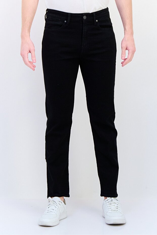 Men Straight Fit Solid Stretchable Jeans, Black - 1