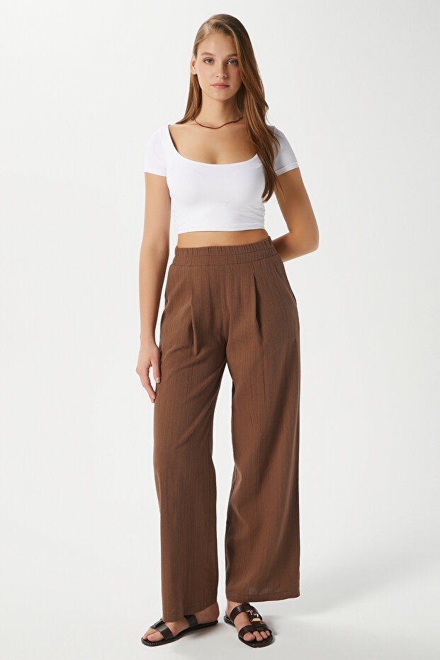 Women's Lana Linen Cotton Brown Palazzo Pants