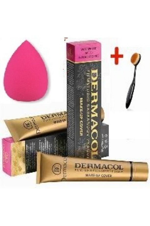 Dermacol Kapatıcı Porselen Fondöten, Dövme, Iz Leke Kapatıcı Su Bazli +fırça+sünger Set 209 - 1