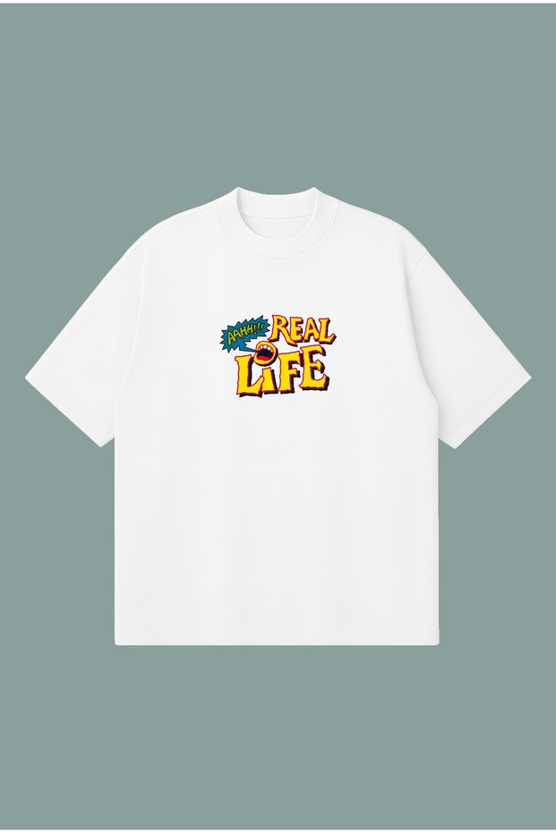 Real Life Boxy Fit Oversized Unisex 100% Cotton Pack T-Shirt – Printed T-Shirt | Streetwear