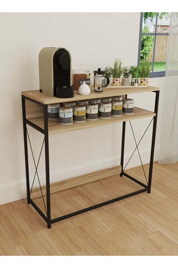 Coffee Corner Table, Console Entryway Table, Organize and Store Your Needs - Brown/Black - 1