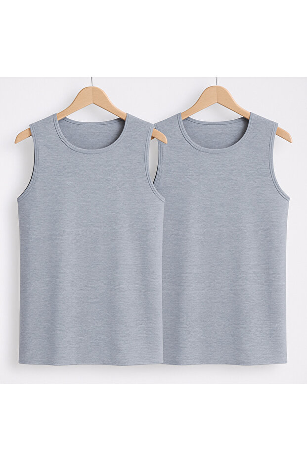 Men's 100% Cotton Ribbed 2-Piece Crew Neck Sleeveless Bodysuit L2Ik1L1Kk7E.2Li