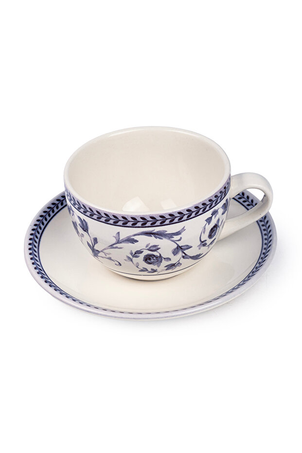 Callista 240 ml Ceramic Coffee Cup & Saucer Set (Purple & White, Set Of 1)