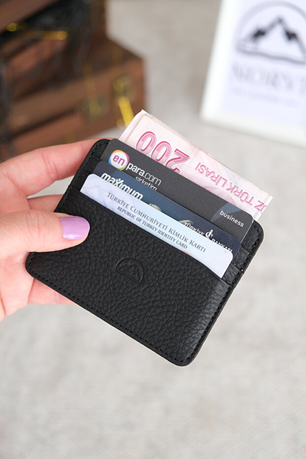 Genuine Leather Men-Women Slim Black Card Holder 1144