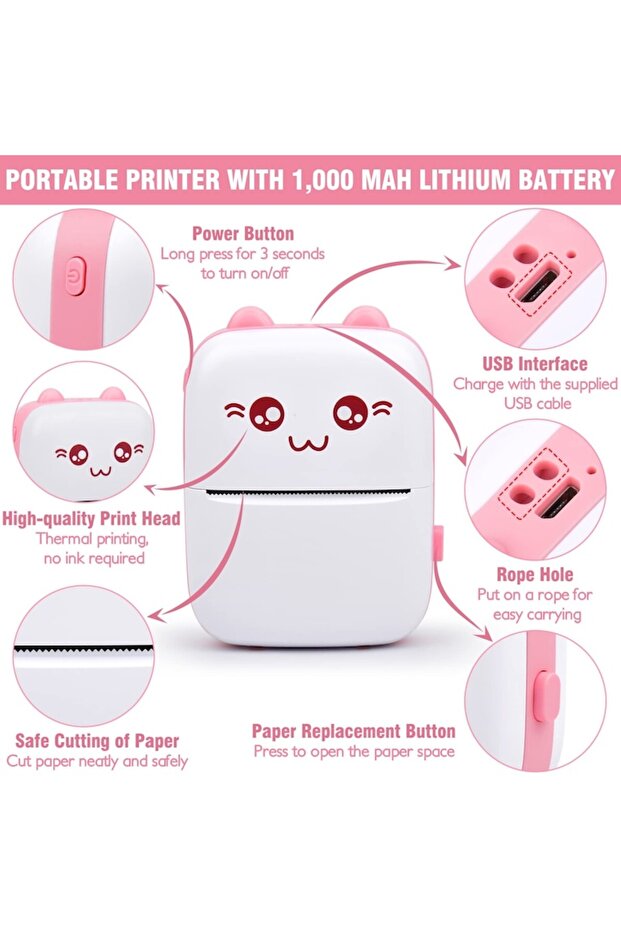 Mini Portable Smart Printer, Thermal Printing, Bluetooth Connection, Compatible with iOS and Android - 3