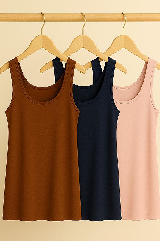 3 Pieces A-Line Comfortable Fit Basic Thick Strap Undershirt T-Shirt - 1