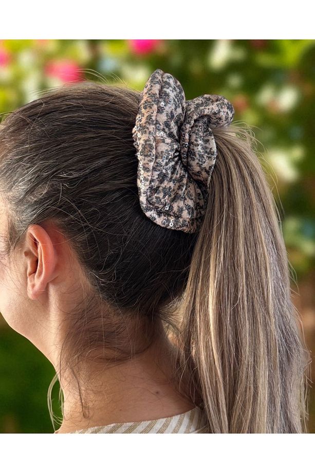 Kadın Lastikli Pullu Leopar Desenli Simit Scrunchie Toka - 3