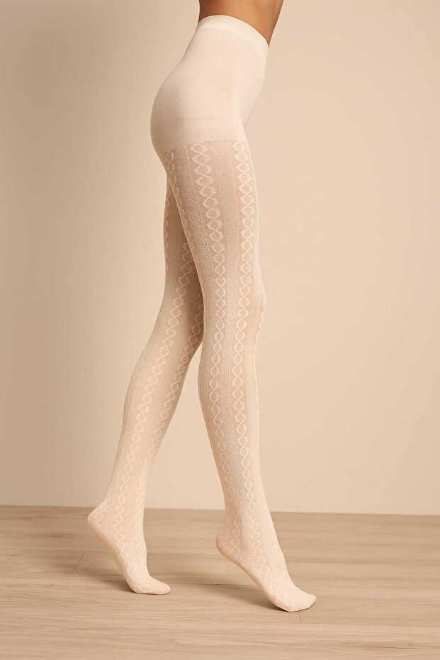 Knitwear Fabric Self Patterned Thick Winter Women's Vanilla Karina Pantyhose - Cotton Patterned Socks