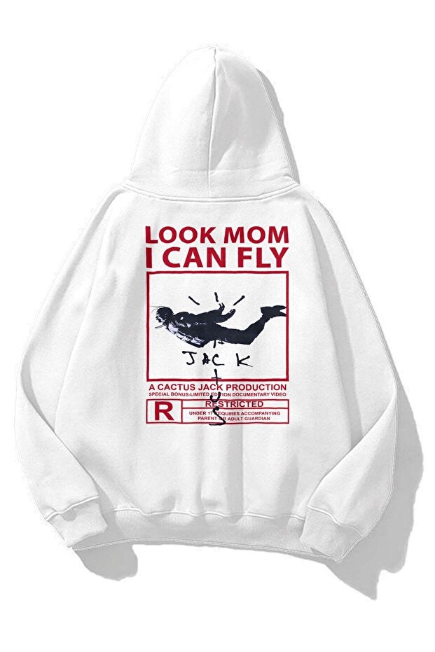 سويت شيرت للجنسين Look Mom I Can Fly باللون الأبيض