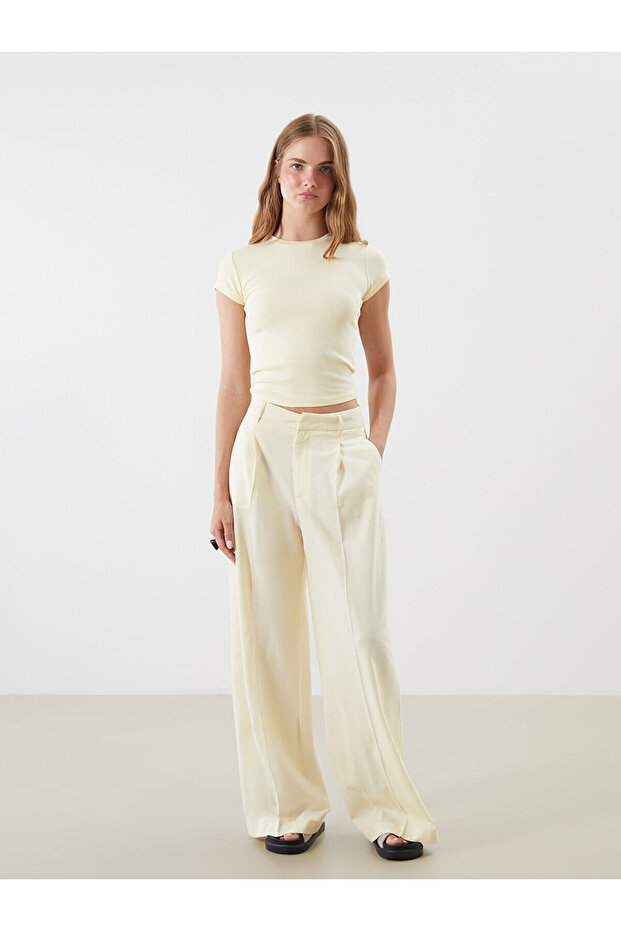 Nevavm Women's Pleated Trousers with Linen Blend with a Difference