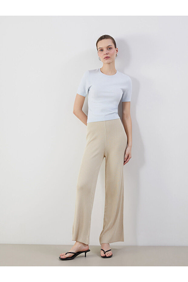 Nevavm Textured Women's Knitwear Trousers with Elastic Waist