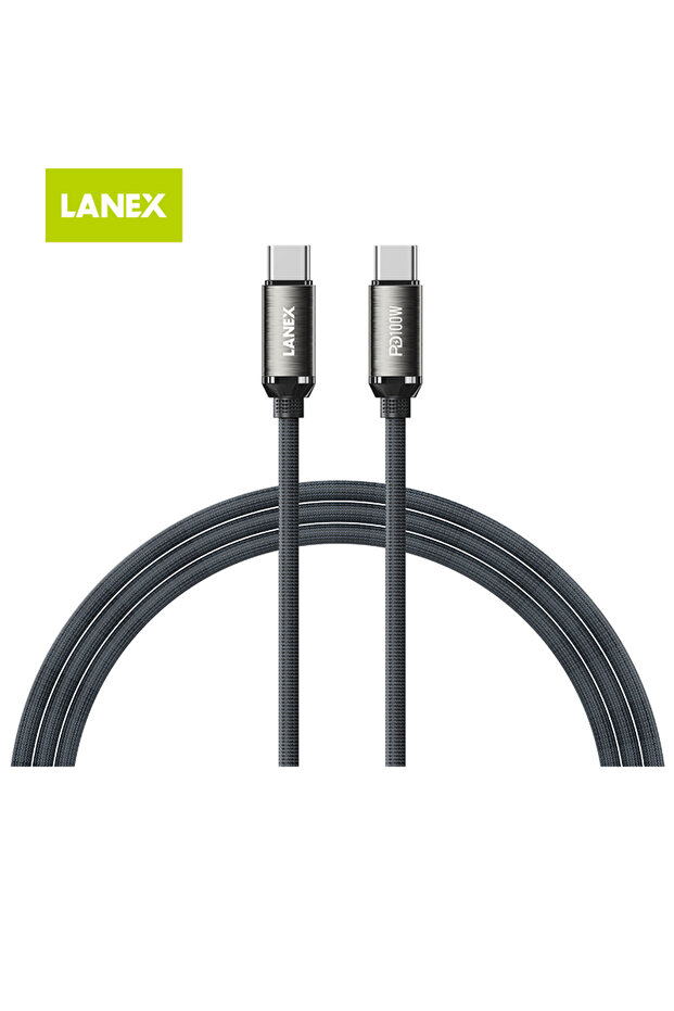 كيبل لانيكس LS50CC مضفر 1متر شحن سريع 100 واط USB-C إلى USB-C متوافق مع أجهزة تايب سي وايفون 15-16