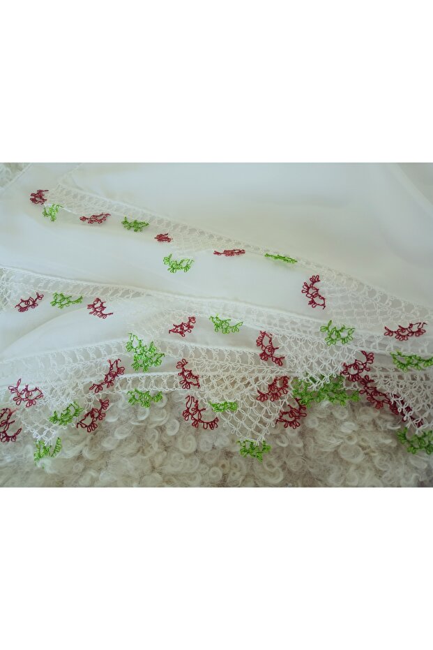 Hand Made Needle Embroidered Prayer Cover Dowry Mevlüt Head Scarf Crepe Fabric