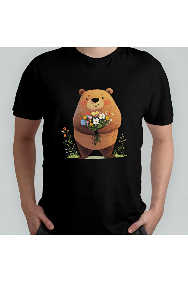 Cute Bear - Bear Unisex 100% Cotton Crew Neck T-Shirt Model 3