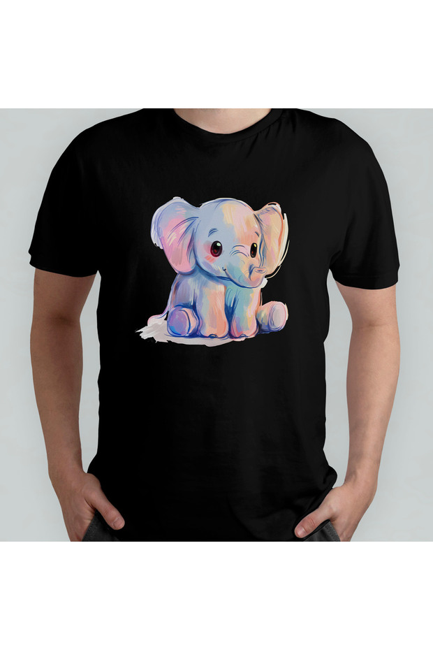 Cute Elephant - Elephant Unisex 100% Cotton Crew Neck T-Shirt Model 3