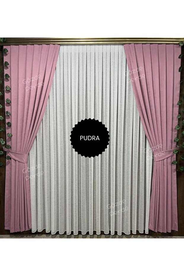 Powder Pink Background Curtain Sparse Pleat 1/2 – Modern Thick Velvety Island Background Curtain Single Wing