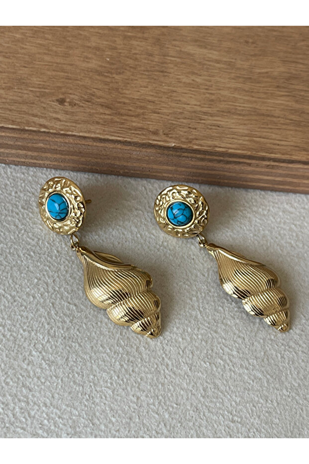 316 L Surgical Steel Turquoise Stone Seashell Model Design Steel Earrings