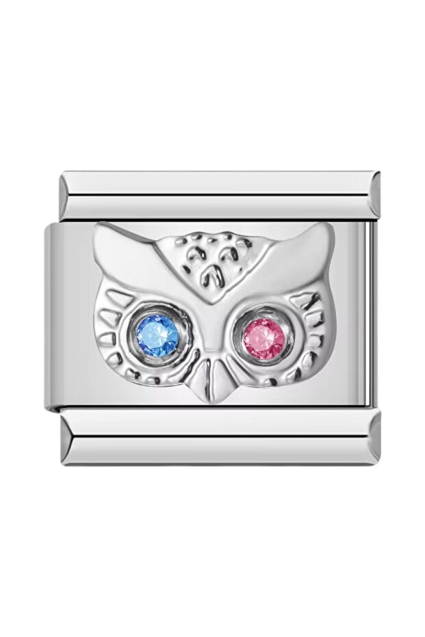 Blue Pink Eyed Owl Steel Italian Charm