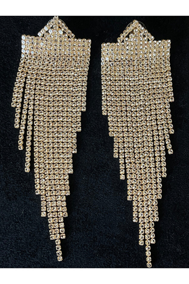 Zircon Shiny Stone Large Size Design Evening Dress Earrings