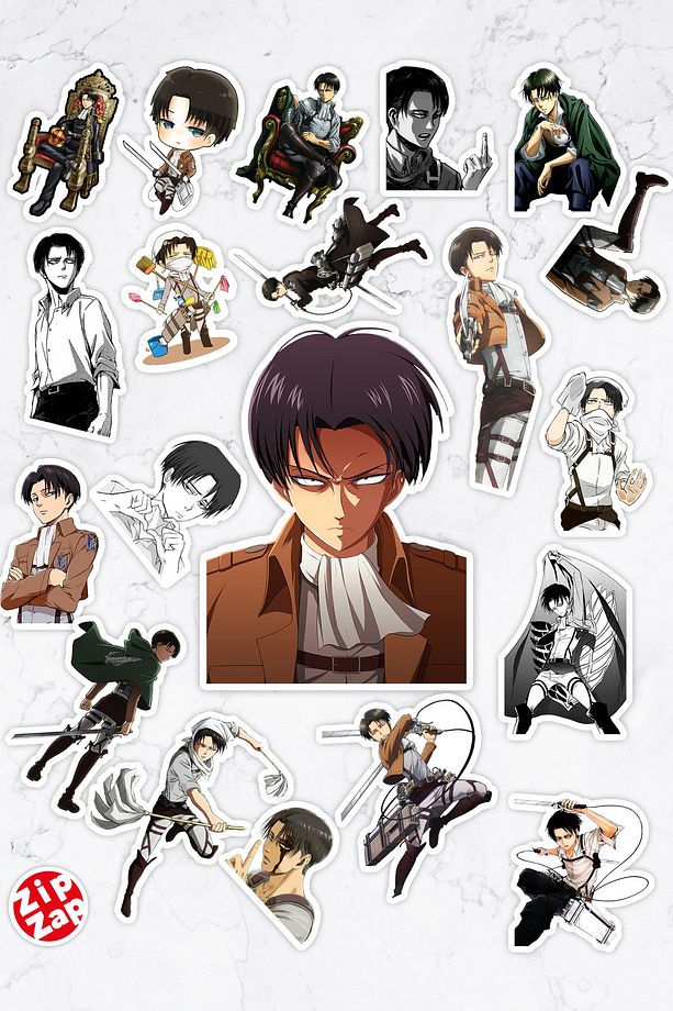 Levi Ackerman attack on titan Anime Telefon Laptop Yapışkanlı Folyo Sticker Paketi (20 ADET) - 1