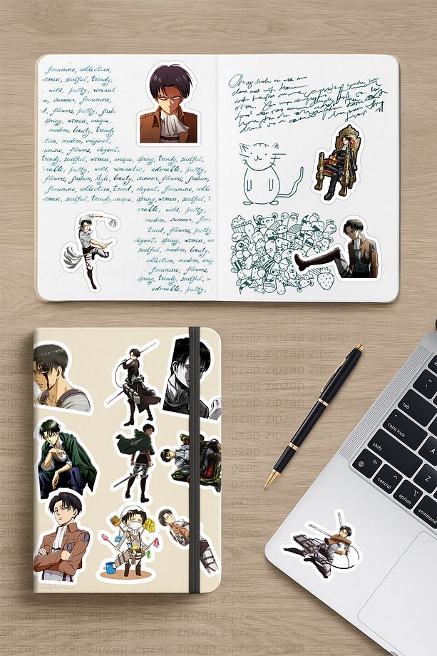 Levi Ackerman attack on titan Anime Telefon Laptop Yapışkanlı Folyo Sticker Paketi (20 ADET) - 3