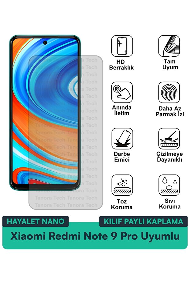 حافظة Xiaomi Redmi Note 9 Pro Hayalet Nano متوافقة مع طبقة حماية الشاشة مقاومة للخدش والصدمات