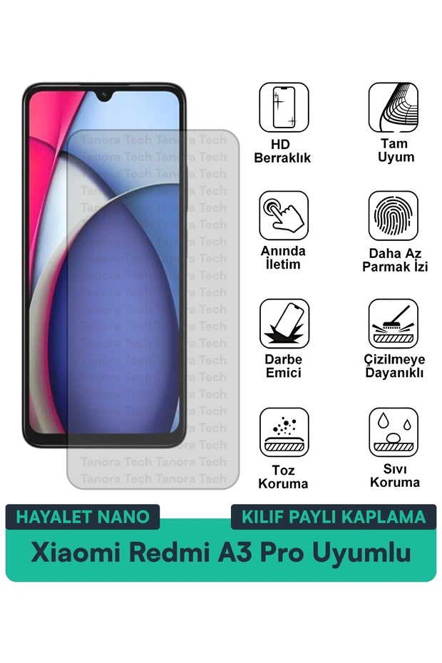 غطاء حماية شاشة متوافق مع هاتف Xiaomi Redmi A3 Pro Hayalet Nano مقاوم للخدوش والصدمات