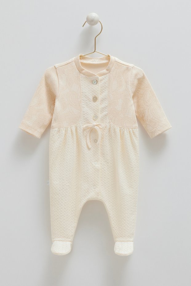 100% Cotton Baby Girl Jumpsuit with Front Buttons and Booties – 0-6 Months