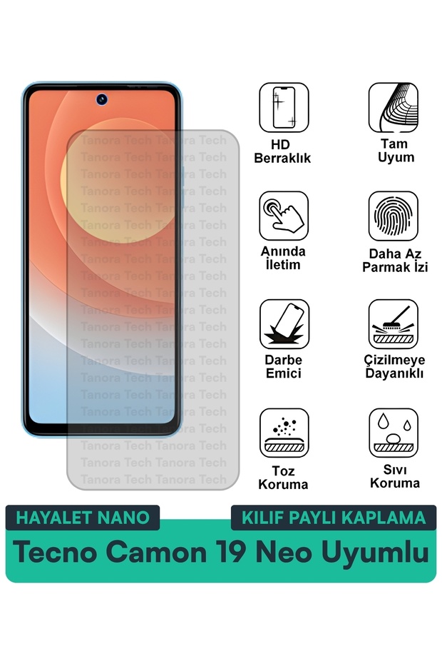 غطاء حماية شاشة متوافق مع هاتف Tecno Camon 19 Neo Hayalet Nano مقاوم للخدوش والصدمات