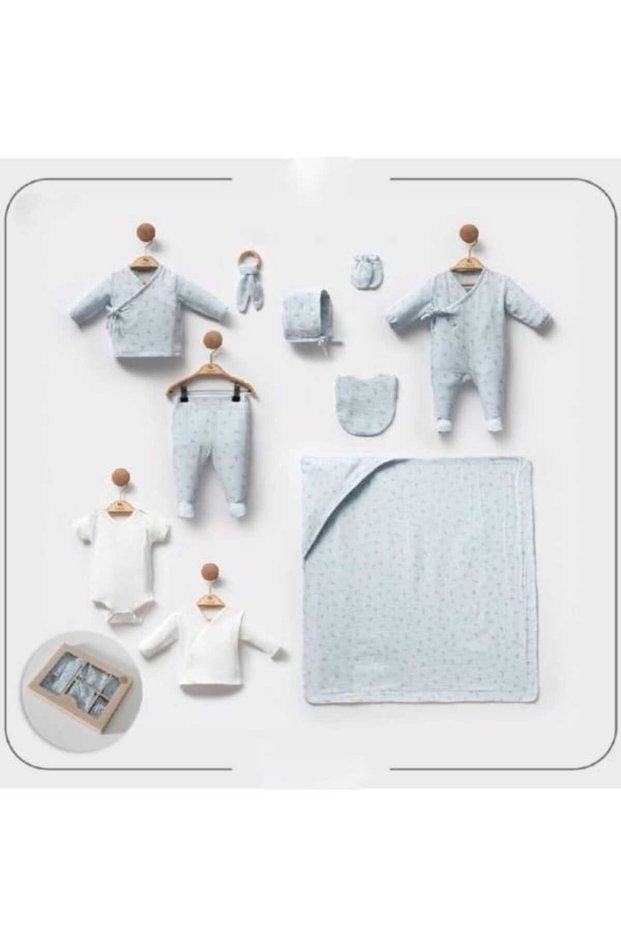 100% Cotton Side Ribbon Muslin Fabric Baby Boy 10-Piece Hospital Discharge Set