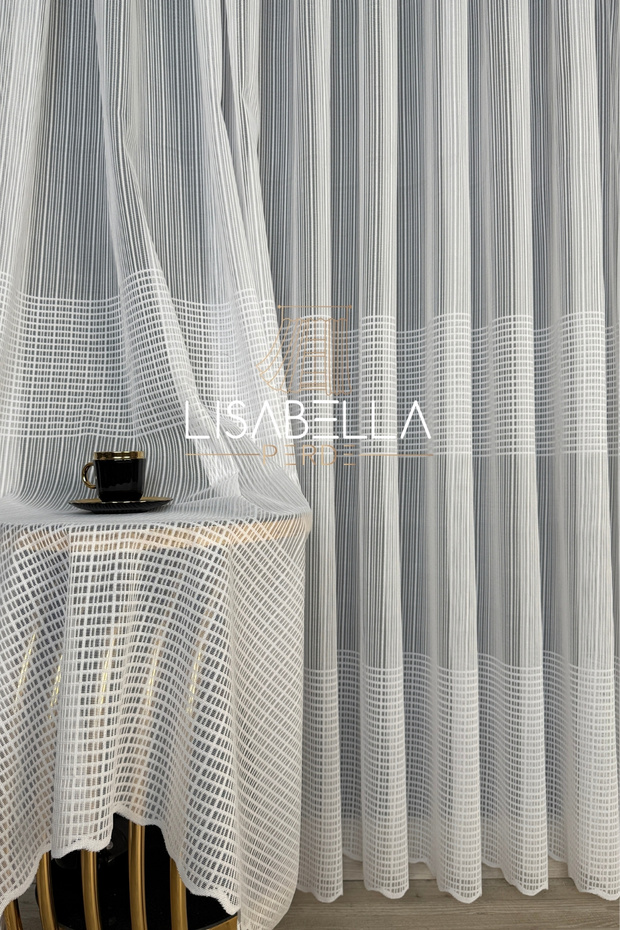 Modernia White Tulle (1X2 Pleat Stitched) Geometric Reflection of the City's Elegance