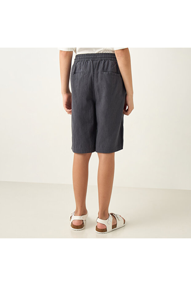 Solid Shorts with Drawstring Closure and Pockets - 4