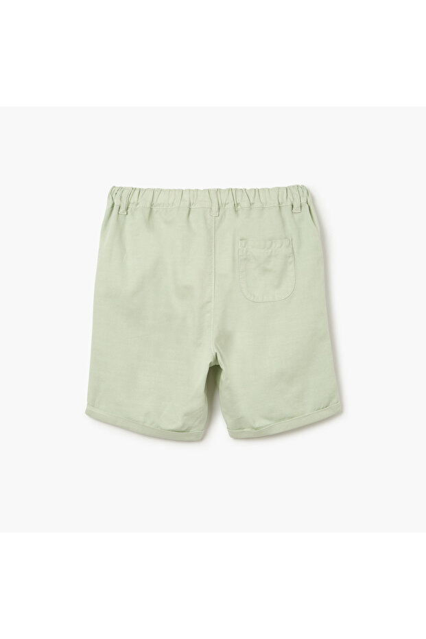 Solid Shorts with Button Closure and Pockets - 2