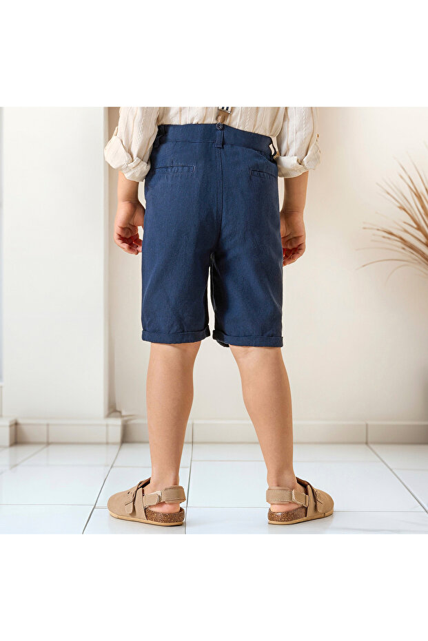 شورت سادة مع أزرار للإغلاق وجيوب - 3