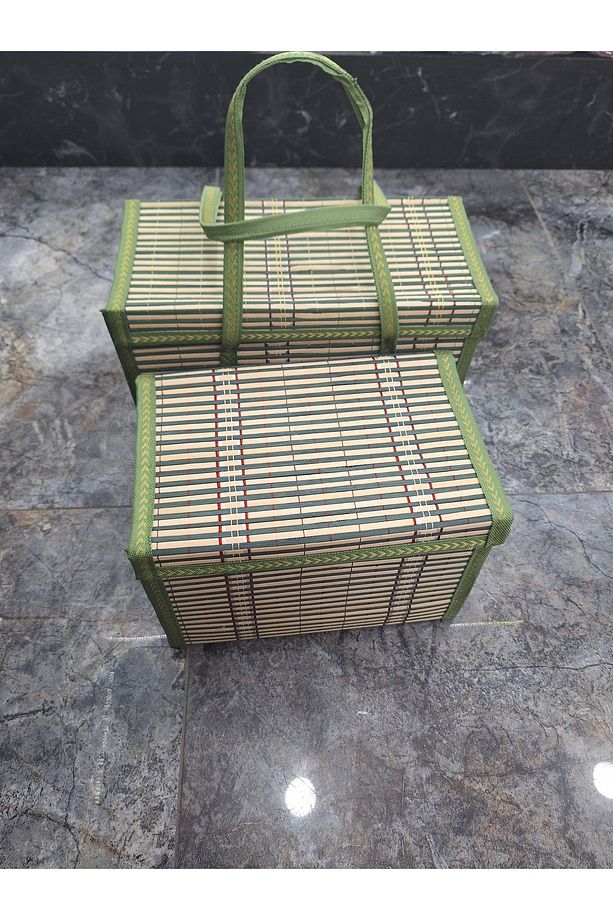 Katlanabilir hasır Çanta(36x25x17) ve katlanabilir hasır sepet (20x30x19) ikili set - 1