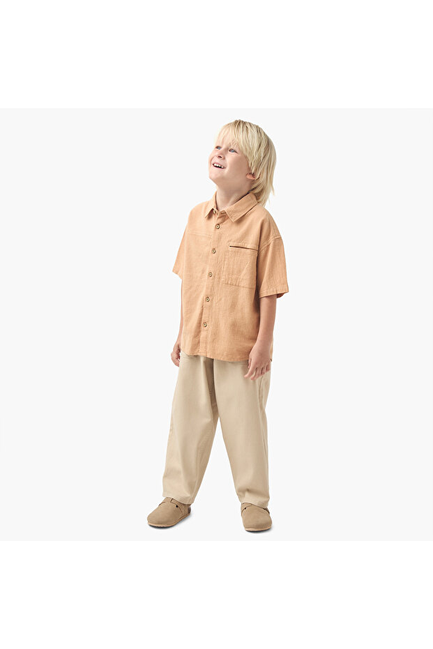 بنطال سادة مع أزرار للإغلاق وجيوب - 2