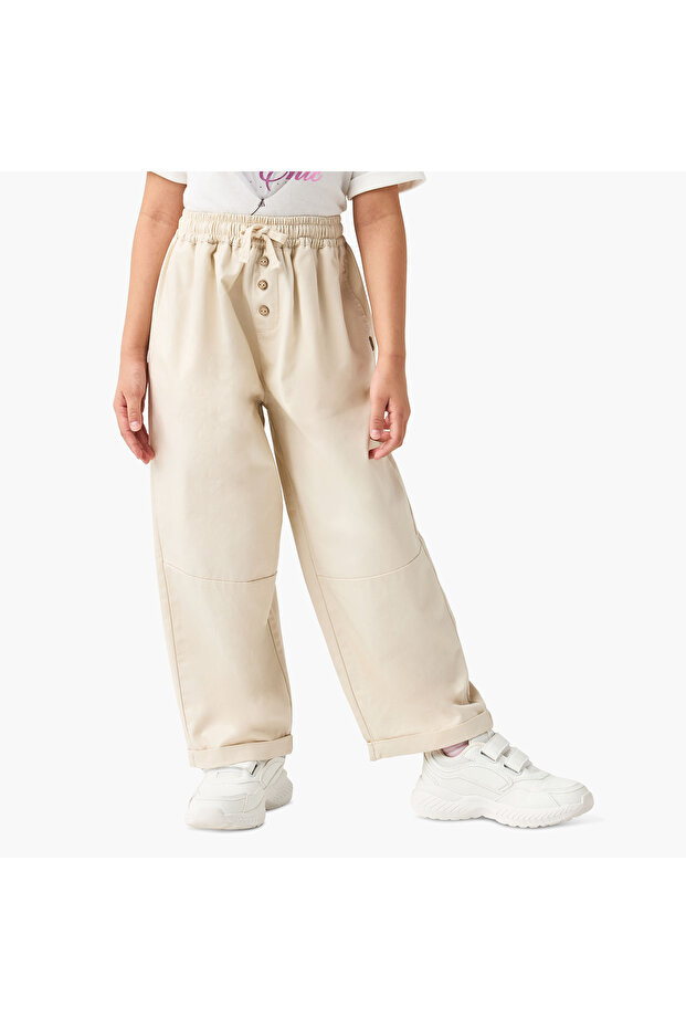Solid Pants with Drawstring Closure and Pockets - 1
