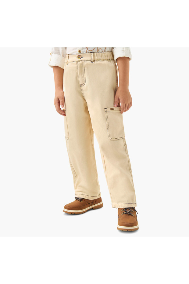 بنطلون سادة سهل الارتداء مع جيوب وأزرار للإغلاق - 1