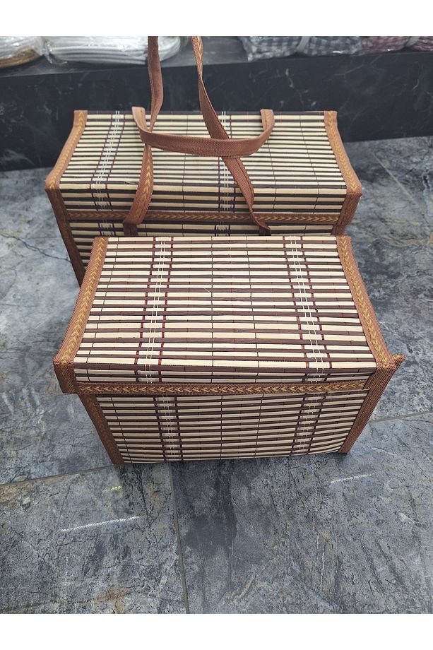 Katlanabilir hasır Çanta(36x25x17) ve katlanabilir hasır sepet (20x30x19) ikili set - 2