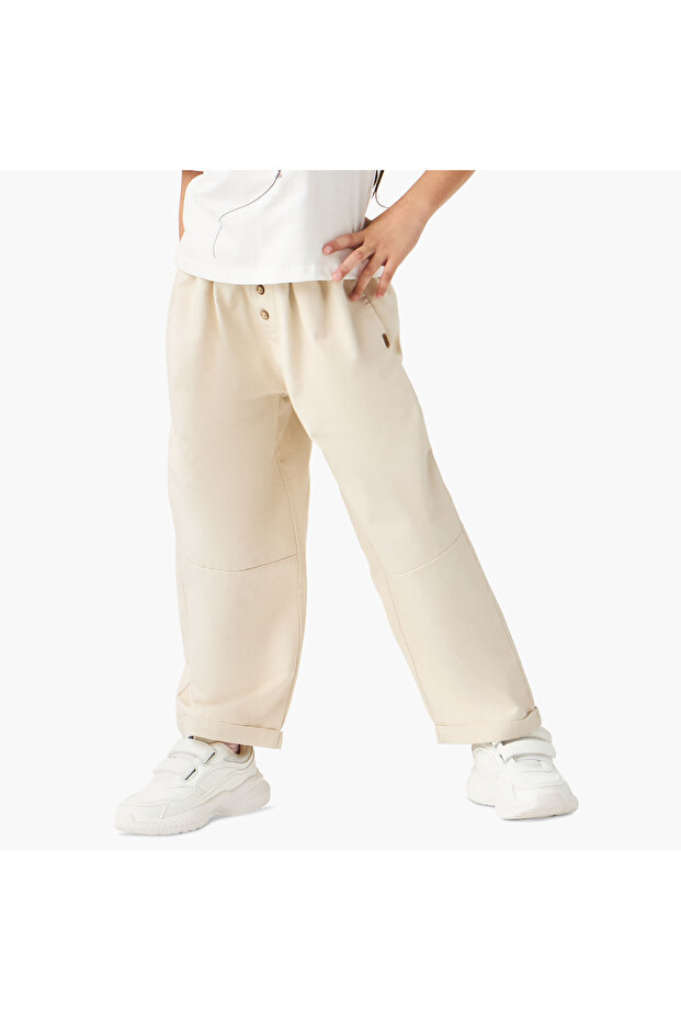 Solid Pants with Drawstring Closure and Pockets - 6