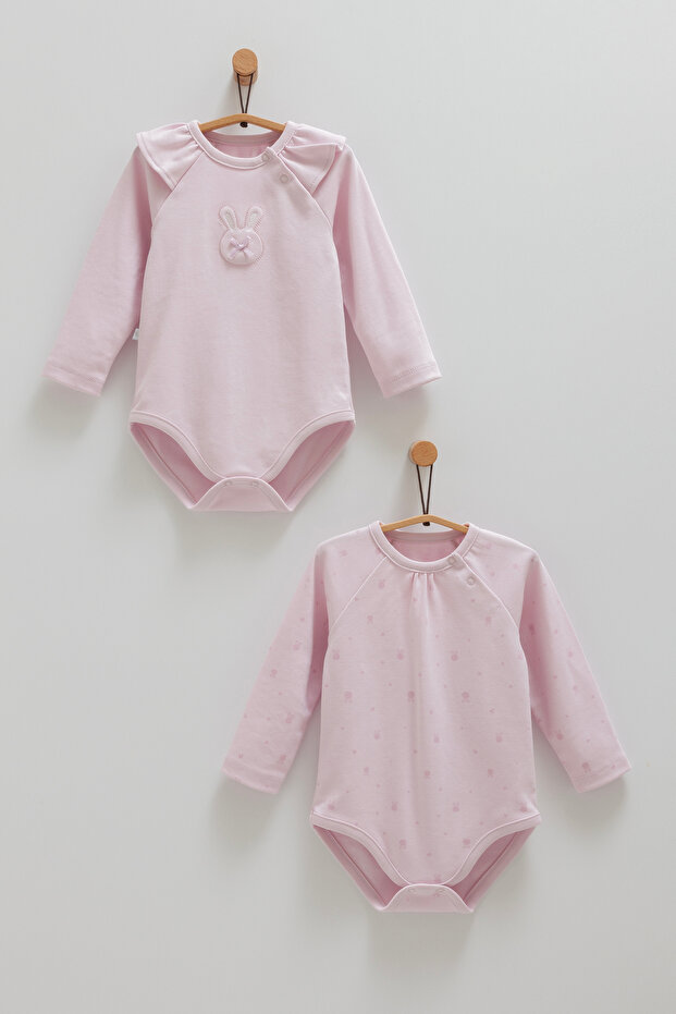 2-Piece Cotton Rabbit Patterned Long Sleeve Baby Girl Bodysuit Set