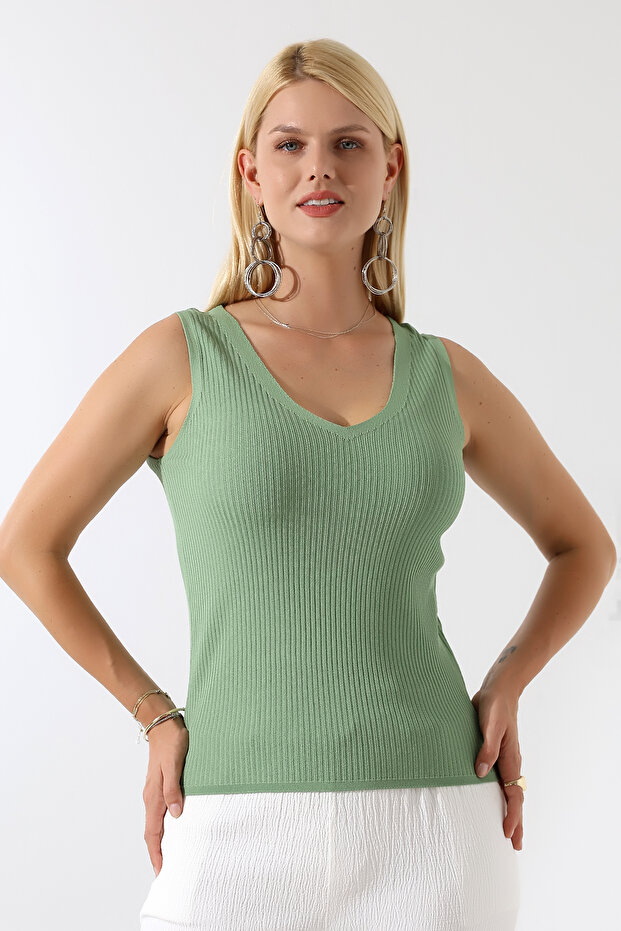 Kadın V Yaka Triko Bluz - 3