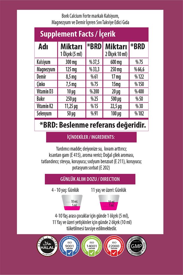 Kalsiyum Çinko D3K2 Magnezyum Demir İçeren Kemik Geişimi İçin Çocuk Şurubu 150 Ml. - 5
