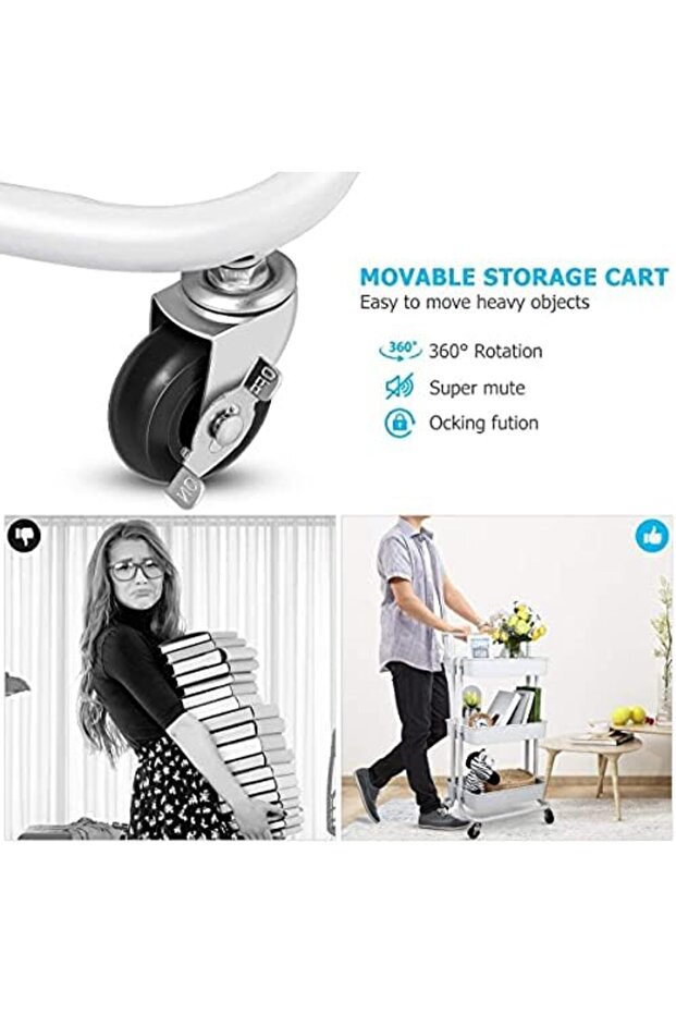 عربة أدوات متحركة بثلاث طبقات مع مقبض وعربة تنظيم متعددة الوظائف - 7